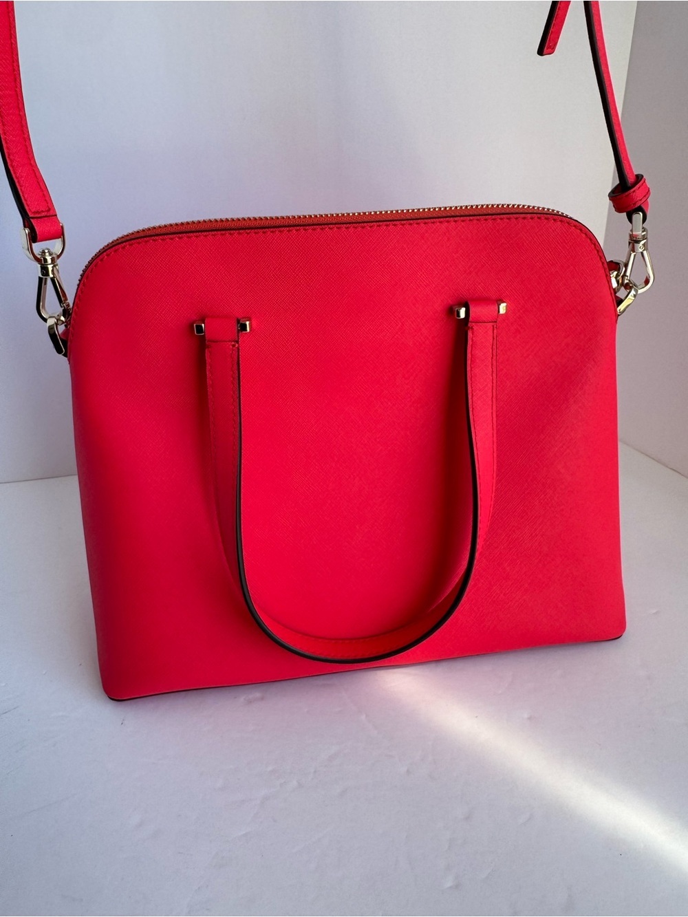 Kate Spade New York Hot Pink Maise Dome Saffiano Leather Crossbody Satchel Purse - Picture 7 of 16
